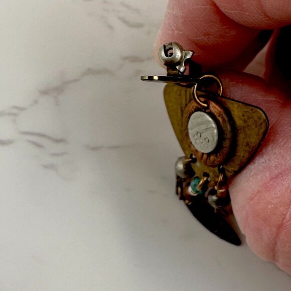 Artisan Celestial Pin Copper Brass Silver Star & Textured Charms Unique Handmade - Picture 5 of 6